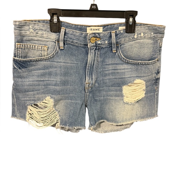 FRAME Blue Denim Le Grand Garcon Shorts - Picture 2 of 8